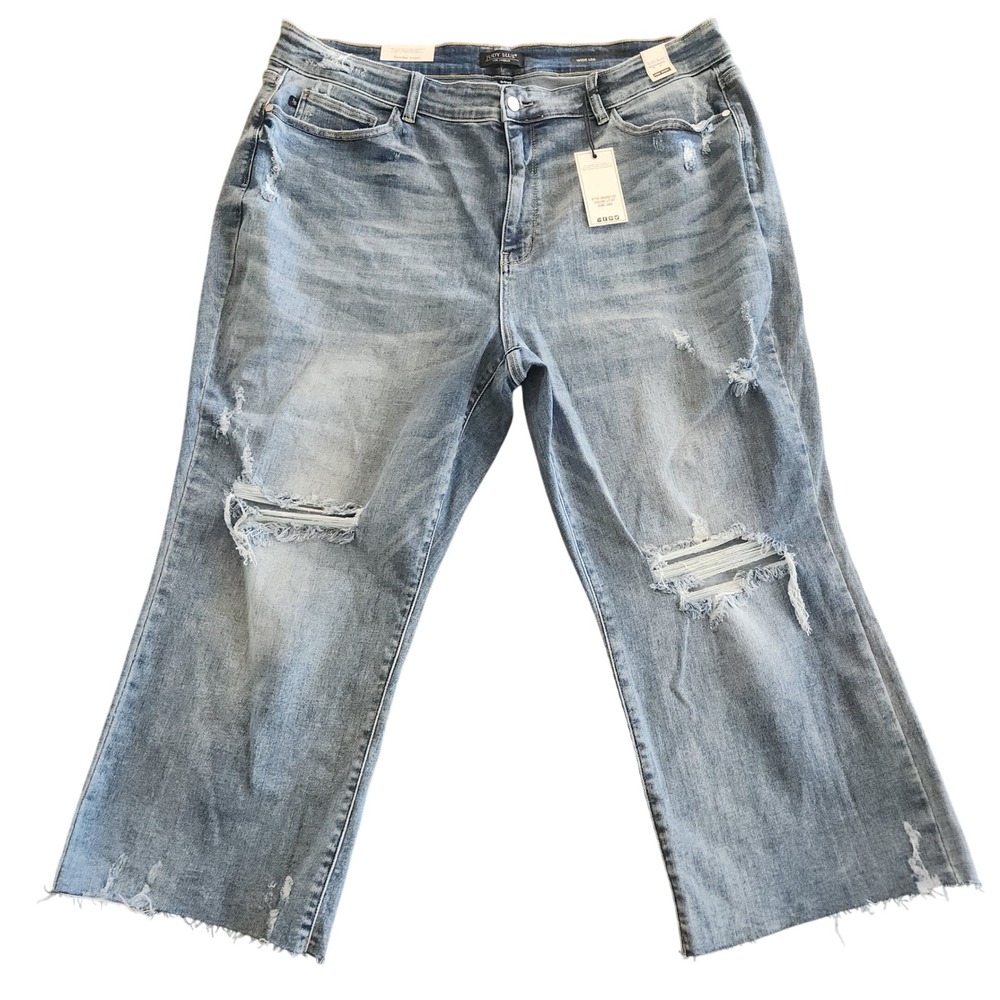 Judy Blue High Waist Wide Leg Distressed Jeans Womens 24W Light Wash Raw Hem